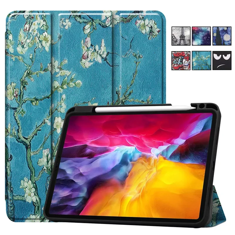 

For iPad Pro 11 12.9 2021 Case with Pencil Holder Painted Leather TPU Back Smart Cover For Funda iPad Pro 11 12 9 Case 2021 2020