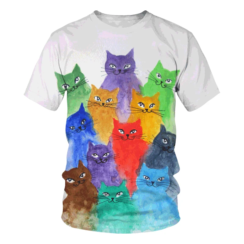 

Summer Classic Versatile Men's Short Sleeve Casual T-Shirt New Cute Cat Top Harajuku Hip Hop Street Fashion O-Neck Pullover