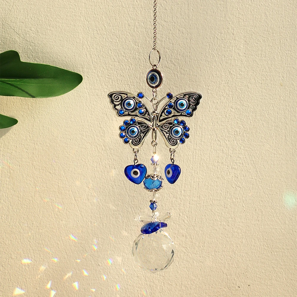 

Hanging Crystal Angel Suncatcher Blue Evil Eye Sun catcher for Window Garden Home Decoration Protection and Good Luck Charm Gift