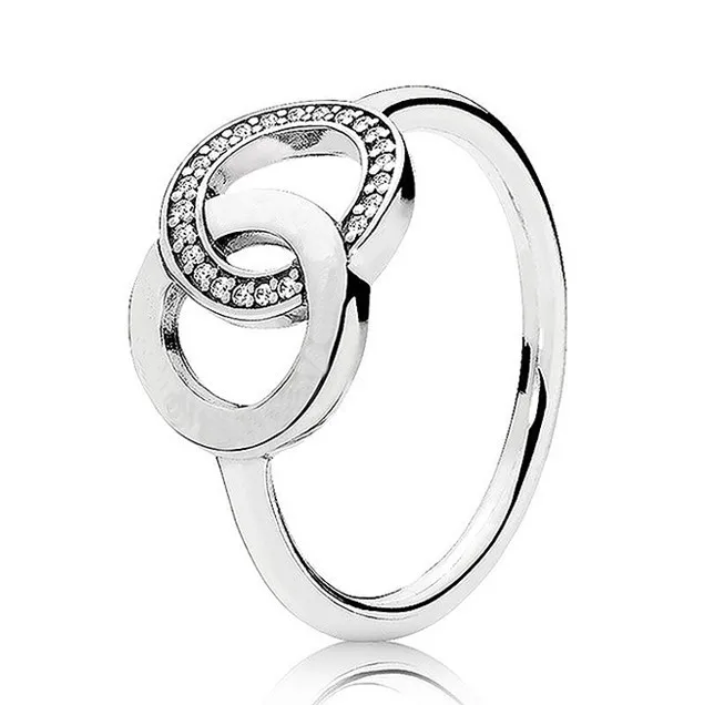 

Authentic 925 Sterling Silver Sparkling Signature Circles With Crystal Ring For Women Wedding Party Europe Fashion Jewelry