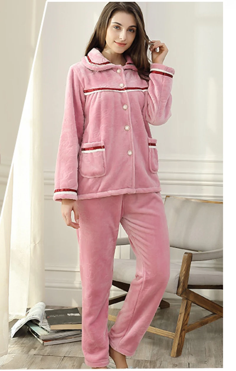 

D139 Cute Beautiful 2022 Autumn Winter Pajama Set for Woman Thicken Home Clothes New Flannel Warm Girls Pajamas