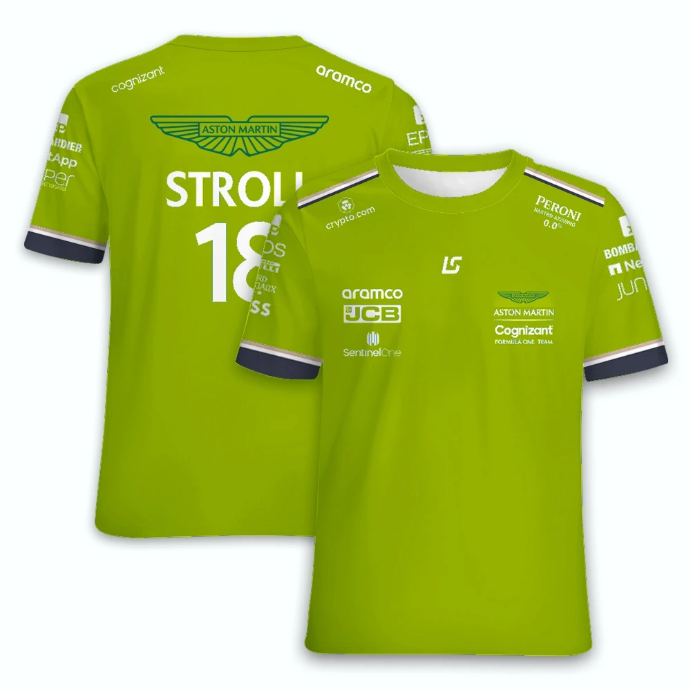 

2023Latest Summer Aston Martin Racing T-shirt F1 Formula One Racing Stool 18 Same Top Men's Outdoor Sports Quick Dry ShortSleeve