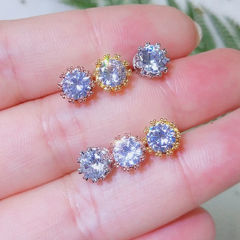 

Fashion Crown Women Classic Shining Zircon Small Stud Earrings Elegant Gold Colors Ears for Men Crystal Earring Wedding Jewelry