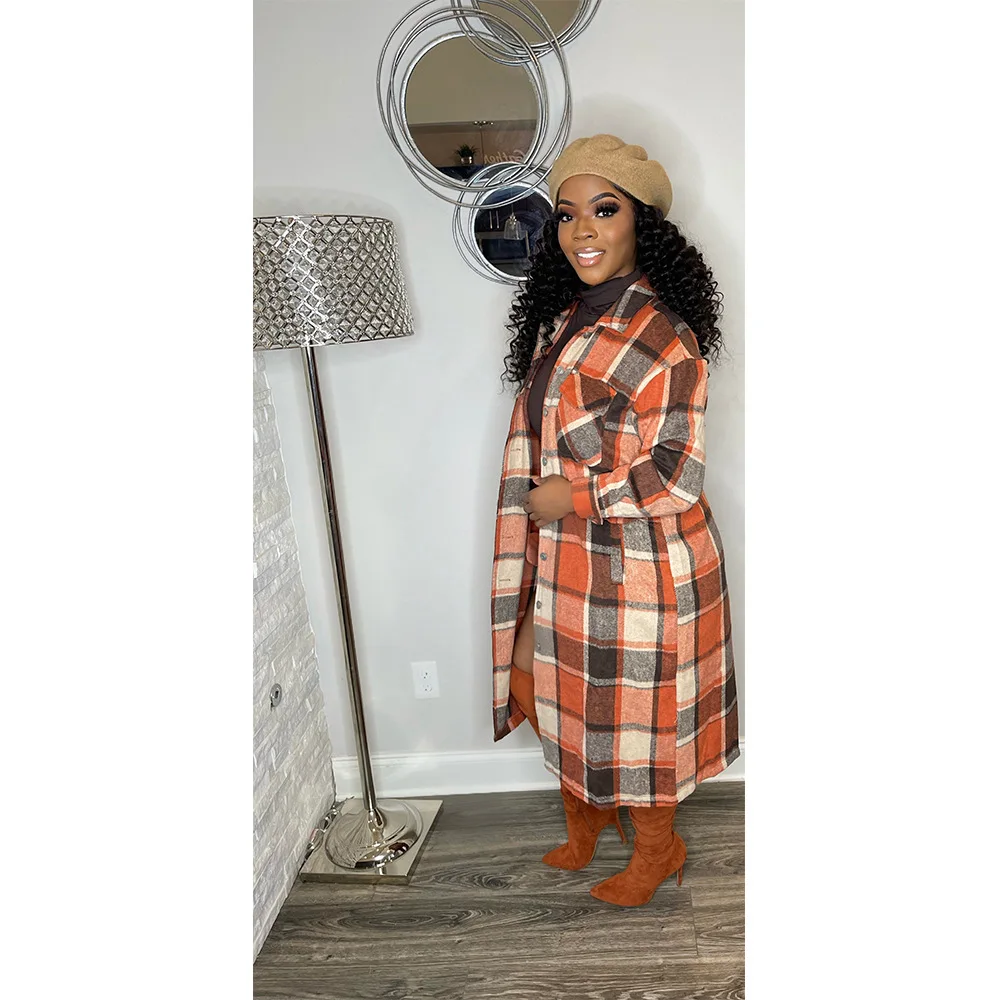 Plus Size Outwear Single Breasted Long Sleeve Geometric Turn-down Collar Plus Size Clothing New Style In Autumn and Winter Full
