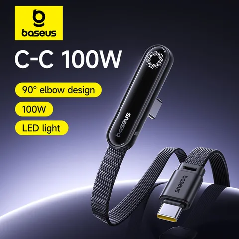 Baseus MVP3 Угловой USB-кабель C 100 Вт для iPhone 16 15 Pro Max Светодиодный USB-кабель типа C для Macbook pro Провод для быстрой зарядки для Xiaomi