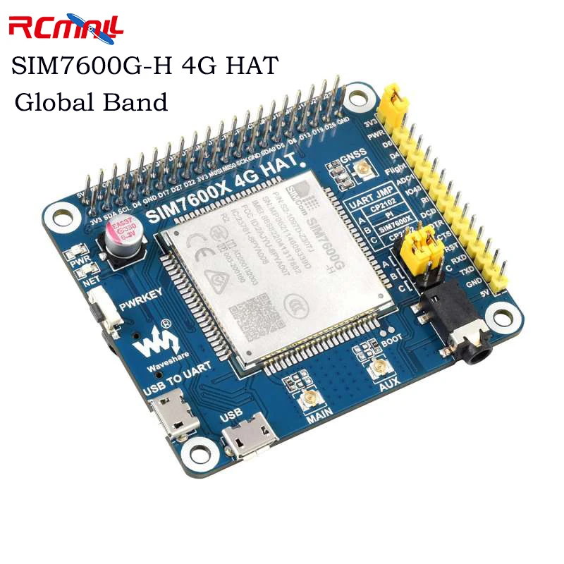 SIM7600G-H 4G HAT, LTE Cat-4 4G / 3G / 2G Support, GNSS Positioning, Global Band Compatible with Raspberry Pi Jetson Nano