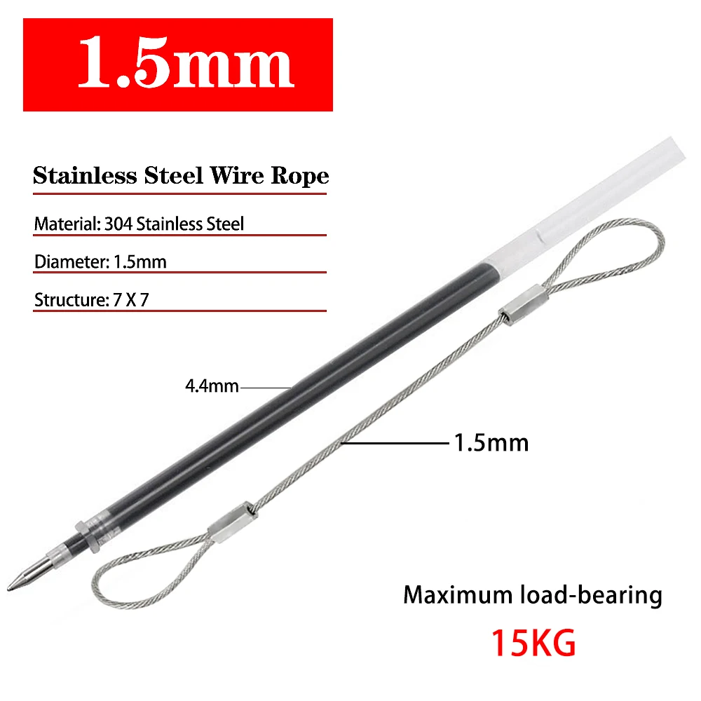 

Стальной трос 1,5-3 мм с петлями на обоих концах, стальной трос из нержавеющей стали с ПВХ-покрытием, страховочный трос, веревка для подвешивания одежды