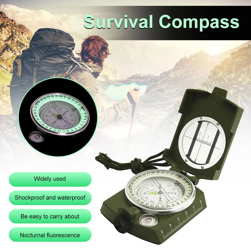 

K4580 High Precision American Compass Multifunctional Military Green Compass North Compass Outdoor Car Waterproof Survival Tools