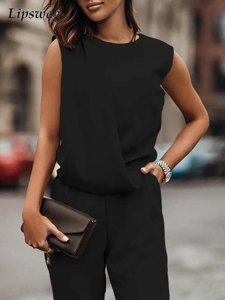 

Women Summer Fashion O Neck Sleeveless Romper Overalls Lady Sexy Sleeveless Pant Playsuit Office Casual Solid Jumpsuit Bodysuit