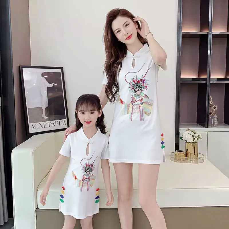 Parent-child Dress New Chinese Style Retro Mother-daughter Foreign Dress Tang Suit Han Suit Girl Dress Slim Skirt Summer
