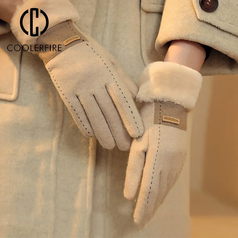 

Autumn Winter New Fashion Women Gloves Touch Screen Cute Full Finger Mittens Women Outdoor Female Furry Warm Mitts Gloves ST2218