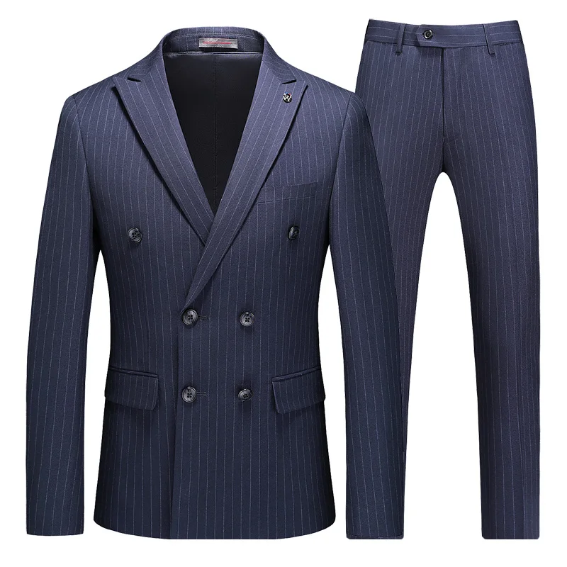 

3 Piece 2022 Men Slim Fit Suits Striped Business Professional Casual Formal Set Groom Wedding Autumn Style Suits Double-Breasted