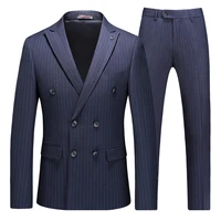 3 piece 2022 men slim fit suits striped business professional casual formal set groom wedding autumn style suits double breasted