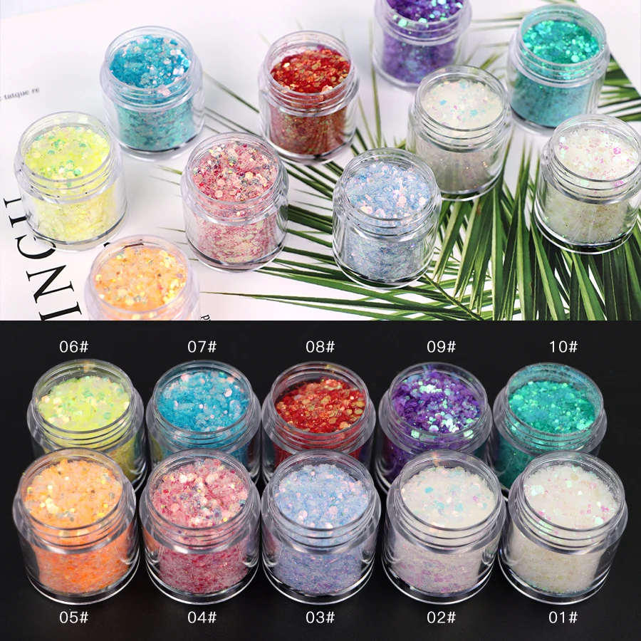 

10g Champagne Silver Gold Mixed Nail Glitter Powder Highlight Glitter Powder Nail art Crystal Glue Handmade DIY Nail Decoration