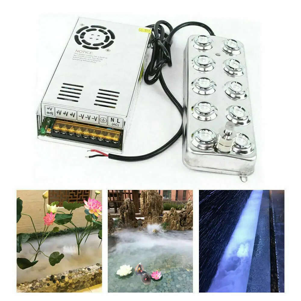 10 Heads Ultrasonic Mist Maker Atomizer Water Pond Hydroponics Fogger Humidifier enlarge