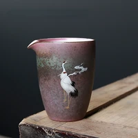 220ml vintage crane printed ceramic cup household tea sea coarse pottery tea dispenser japanese retro kung fu tea set parts