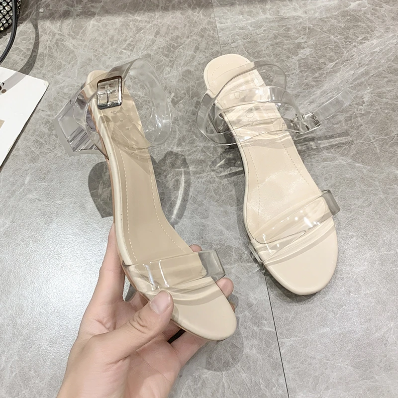 

New PVC Jelly Sandals Crystal Open Toed High Heels Women Transparent Heel Sandals Women Buckle Pumps Women Shoes Big Size 42