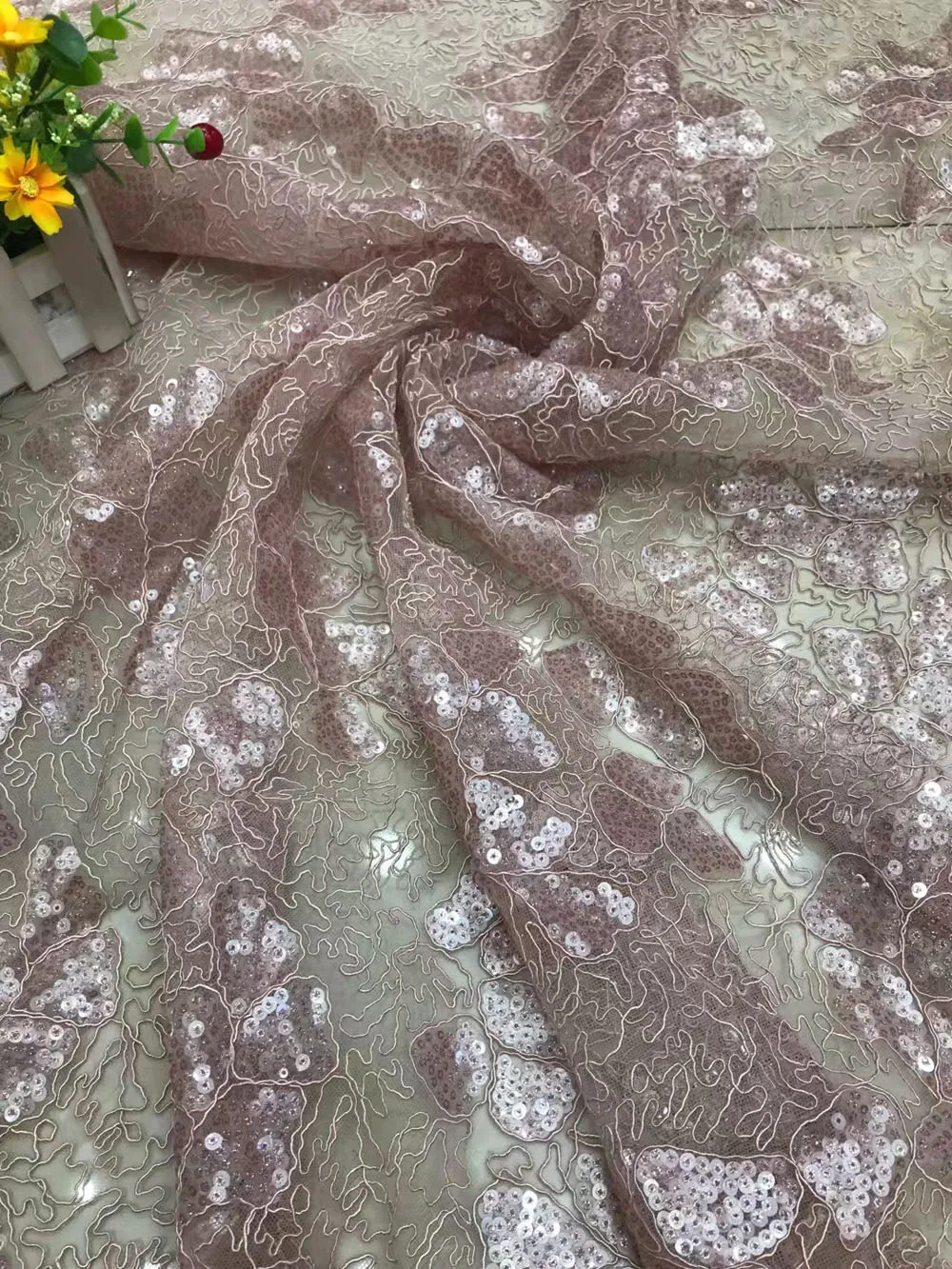 Африканская Нигерия кружевная ткань блестки костяная веревка вышивка сетка тюль