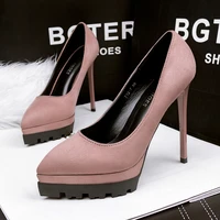 womens high heels shallow office shoes new arrival solid flock platform pointed toe women pumps super high sexy shoes