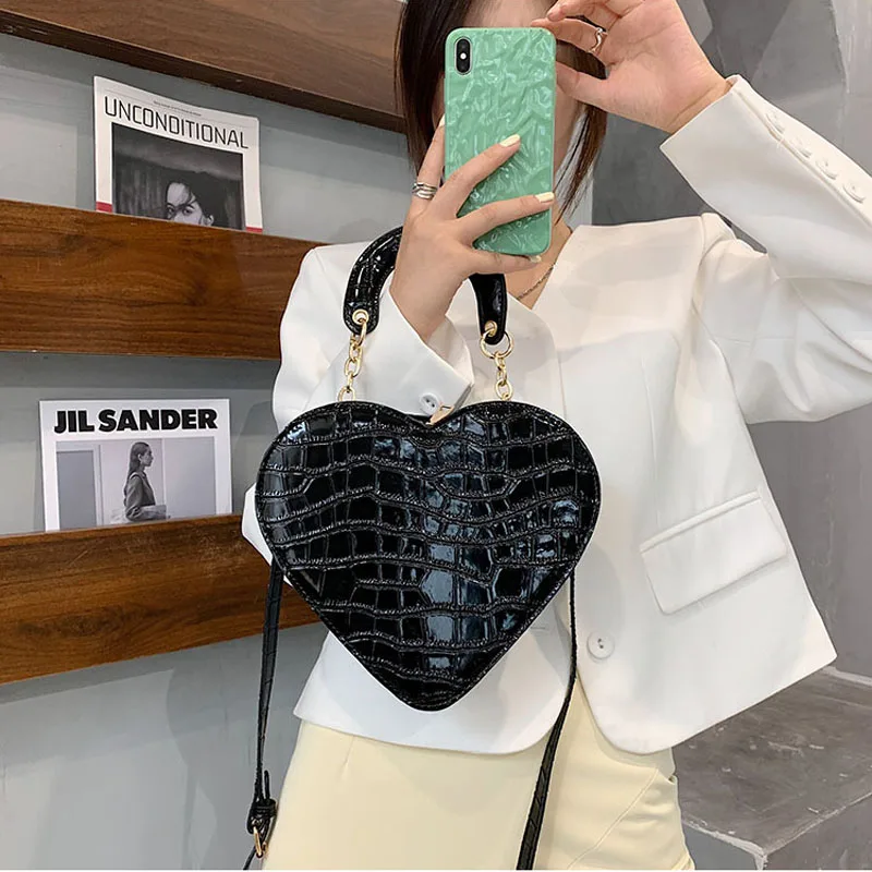 Brand Heart Tote Bag For Women 2023 Stone Pattern PU Leather Crossbody Bags Female Small Shoulder Bags Cute Purse Handbags