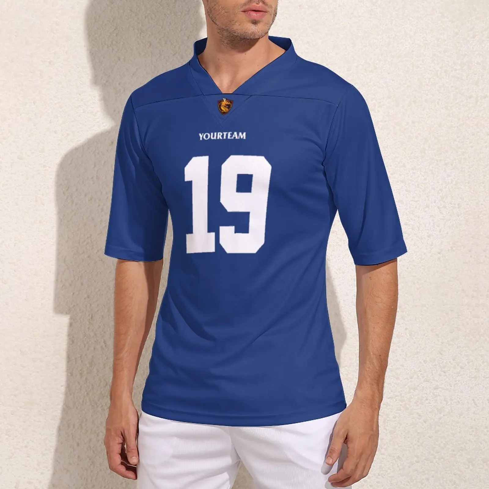 

Customized New York No 19 Blue Football Jerseys Mens Vintage Rugby Jersey Team Customize Sporting Rugby Shirt