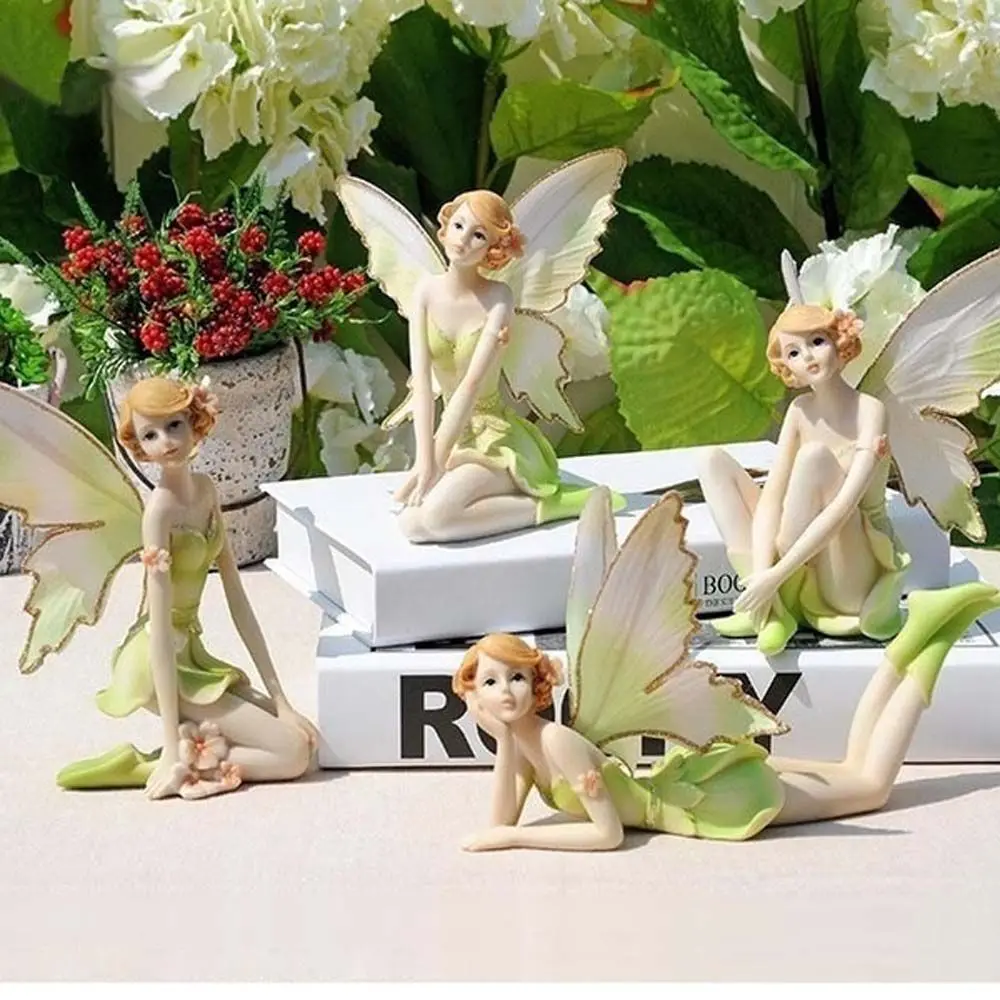 

Europe Style White Wing Angels Figurines Garden Fairy Resin Crafts Home Desk DIY Cake Ornament Car Decoration Home