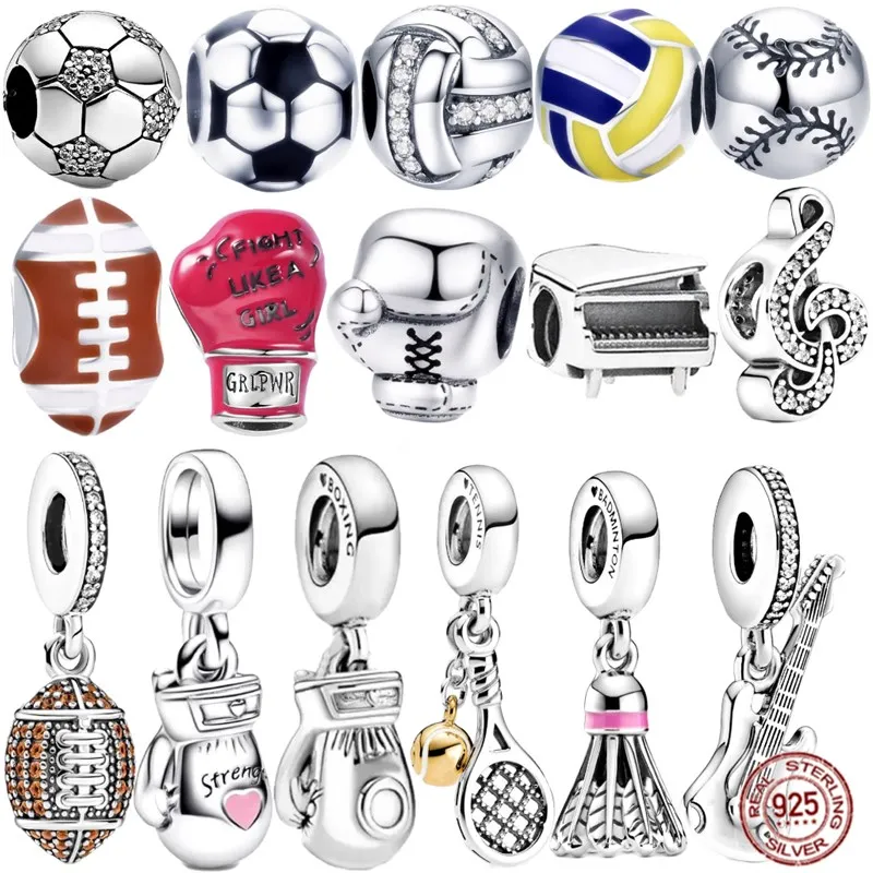 

Silver 925 Fit Original Pandora Bracelet Motion Hobby Boxing Glove Football Volleyball Rugby Music Gift DIY Jewelry Charm Bead