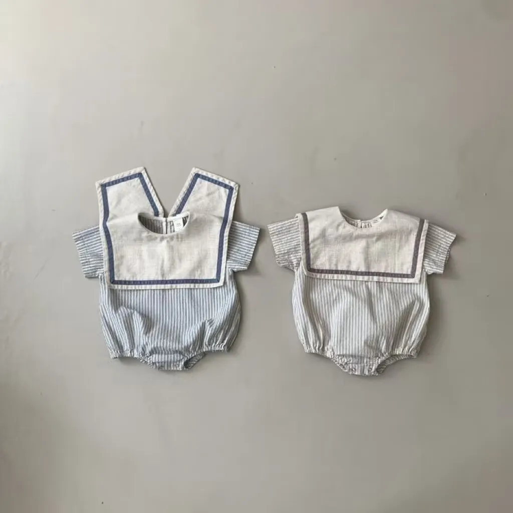 

Одежда для новорожденных в Корейском стиле, Новинка лета 6754, одежда для мальчиков с вертикальными полосками и отложным воротником, повседневная одежда для альпинизма для девочек, 2023