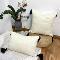 cotton weave diamond lattice tassel lumbar pillowcase stitching seat cushion cover throw pillow case for bed room sofa chair