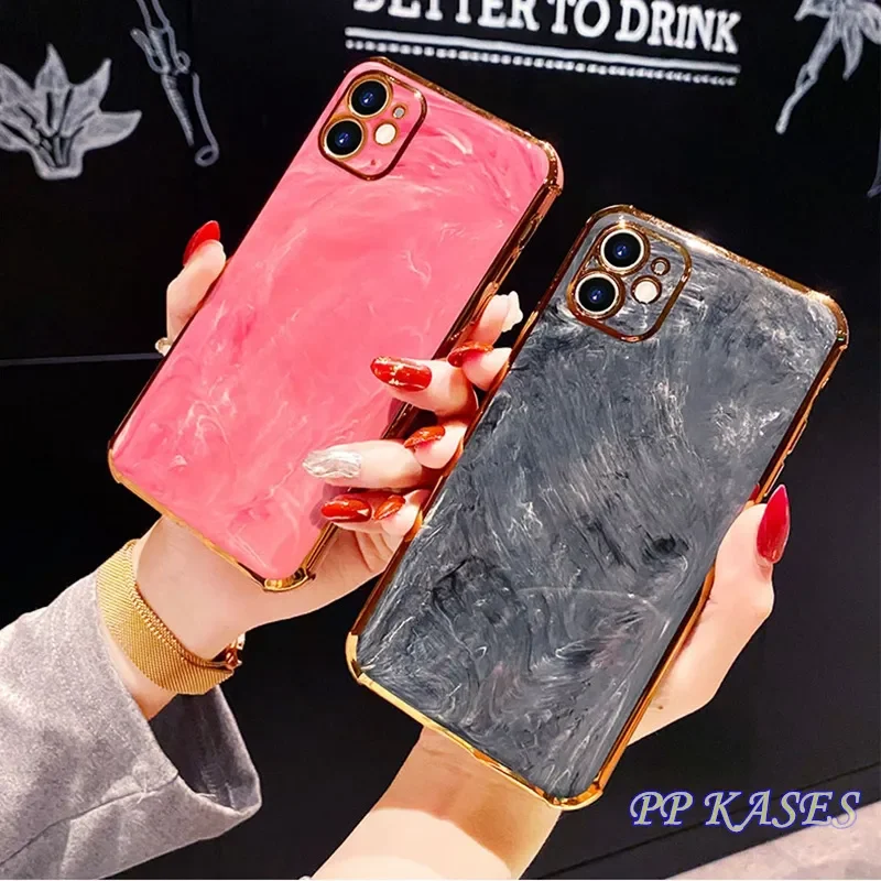 

Marble Pattern Electroplating Color Camera Protection Glossy Soft Silicone For iPhone 13 12 11 Pro Max XR XS 7 8Plus Mini