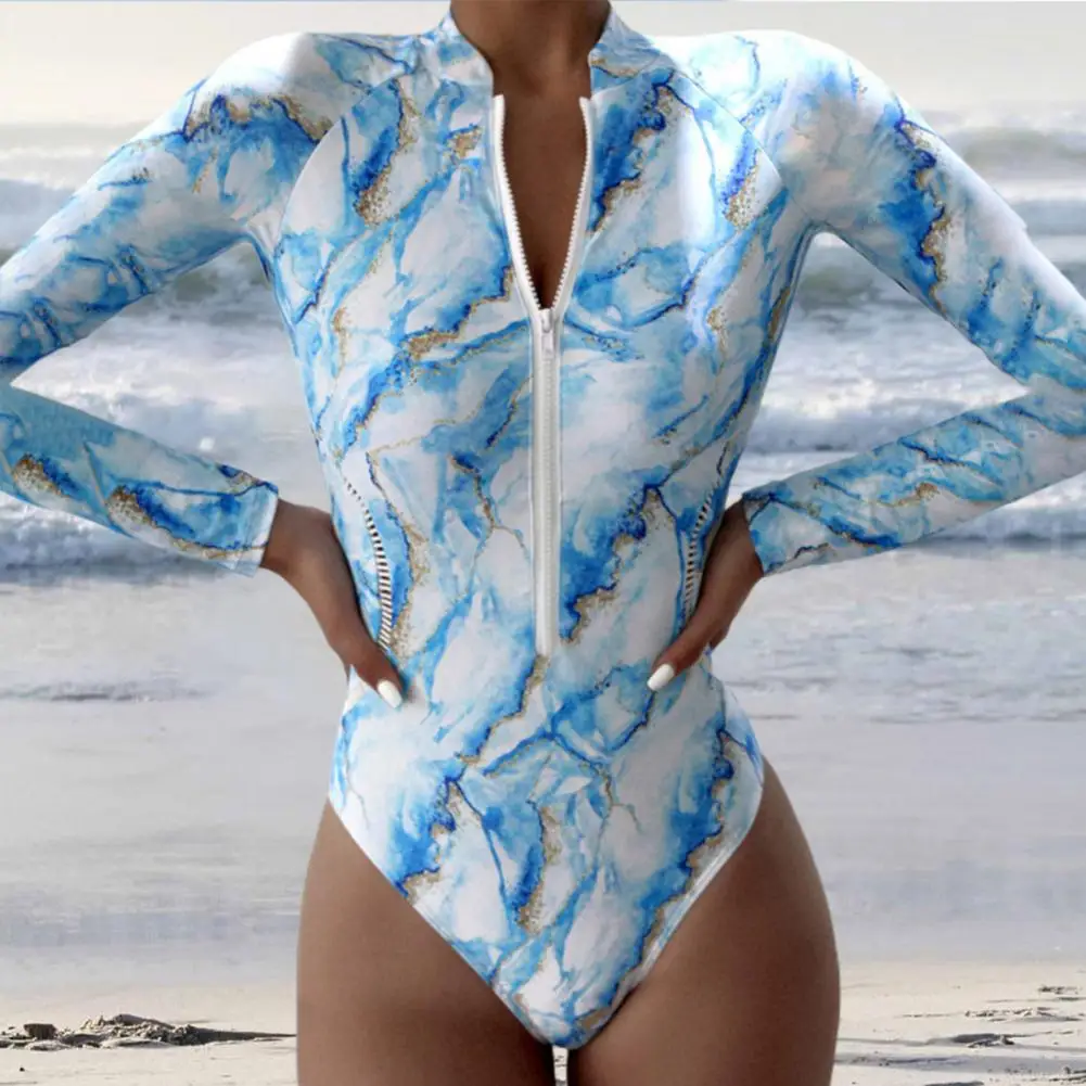 

Women's Swimming Bathing Suit Surfing Bikini Fashion Print Zipper One-piece High Waist Slim-fitting Monokini Swimwear for Beach