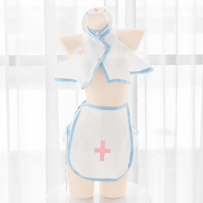 

Lolita Anime Girls Sweet Nurse Kawaii Cosplay Dress Costumes Nightdress Outfits Sexy Skirts Set Women Hollow Out Lingerie Set