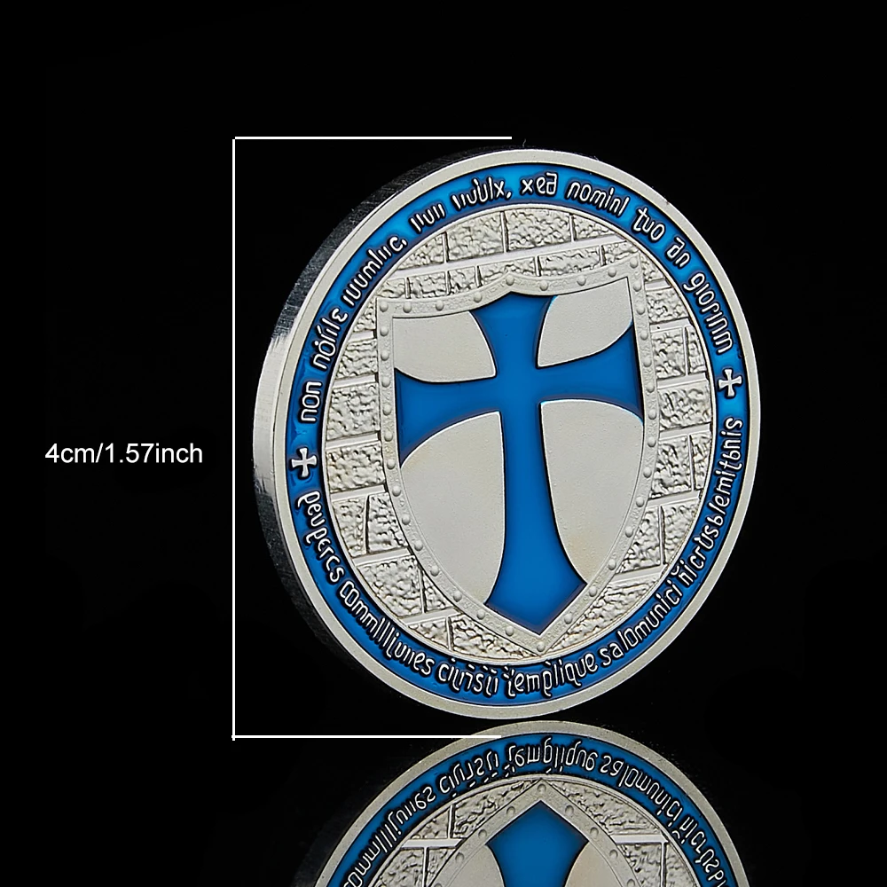 Masonic Crusader Рыцари Templar Синий Маркер Посеребренная металлическая монета сувенирная