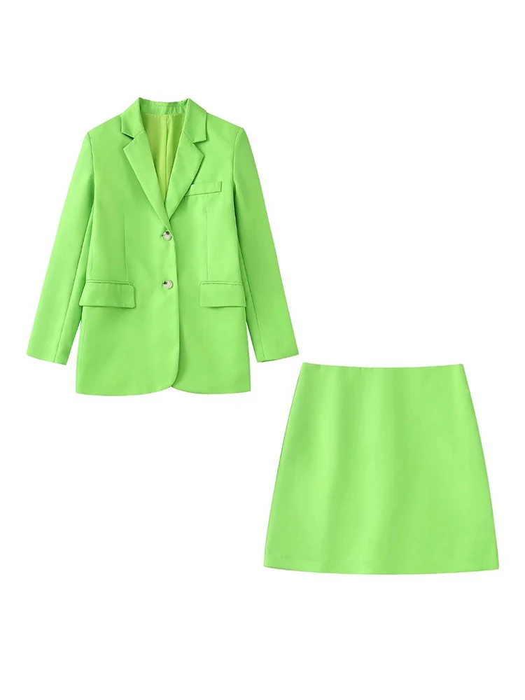 

TFMLN 2 шт. Женская юбка Блейзер Костюмы 2022 карманов однобортная офисная одежда куртка с длинным рукавом пальто верхняя одежда