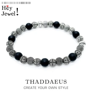 Браслеты из серебряного креста и обсидиана, 925 пробы серебряные, для мужчин, модный подарок в европейском стиле, мужские браслеты с сердцем Rebel