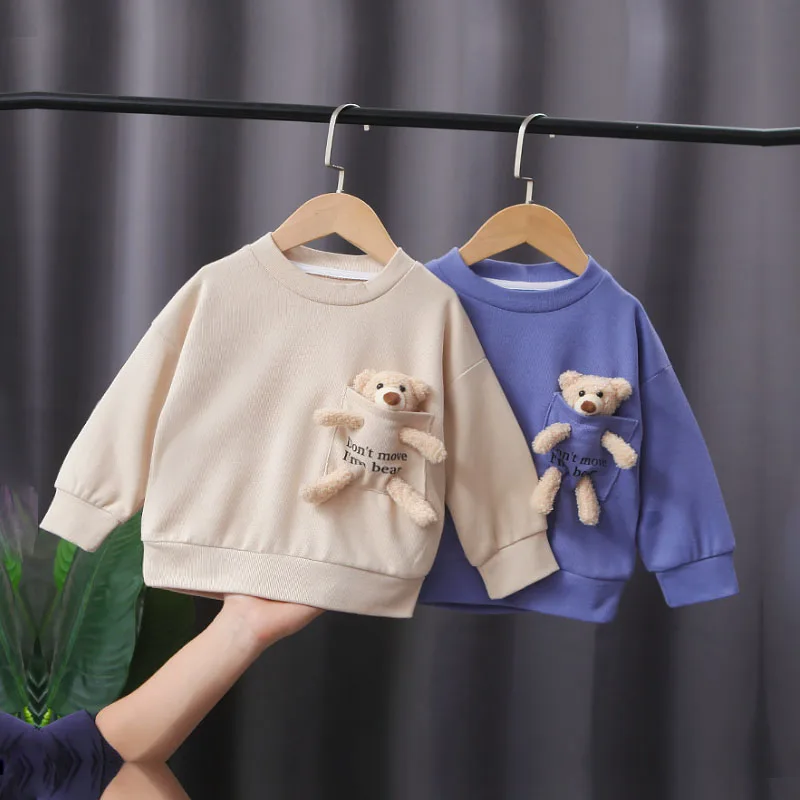 

Лучшая одежда, свитшот с длинным рукавом на весну и осень, милый мультяшный медведь, модная детская одежда для мальчиков и девочек 0-5 лет
