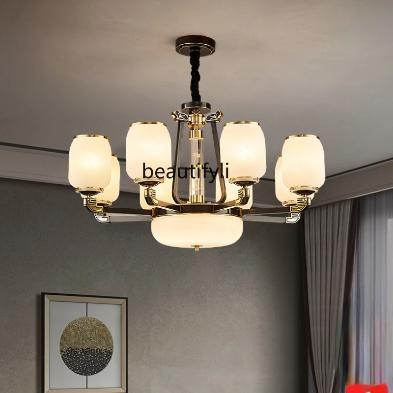 

yj New Chinese chandelier creative living room copper lamp atmosphere modern Chinese all copper restaurant lamp