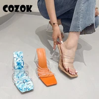 high heel slippers fashion outdoor clear thin belt sandals ladies triangle heel pump plus size ladies pvc transparent shoes 11cm
