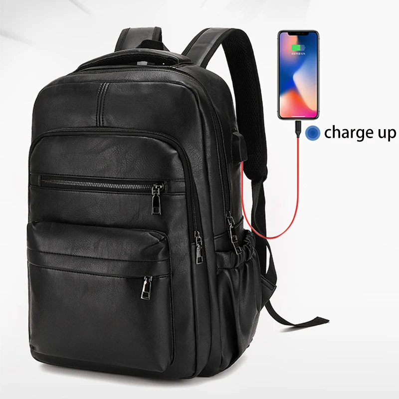 

Men Teenage Capacity Man New Multifunctional Leather Schoolbag Backpack Backpacks Designer Retro Large Vintage Zipper Fashion