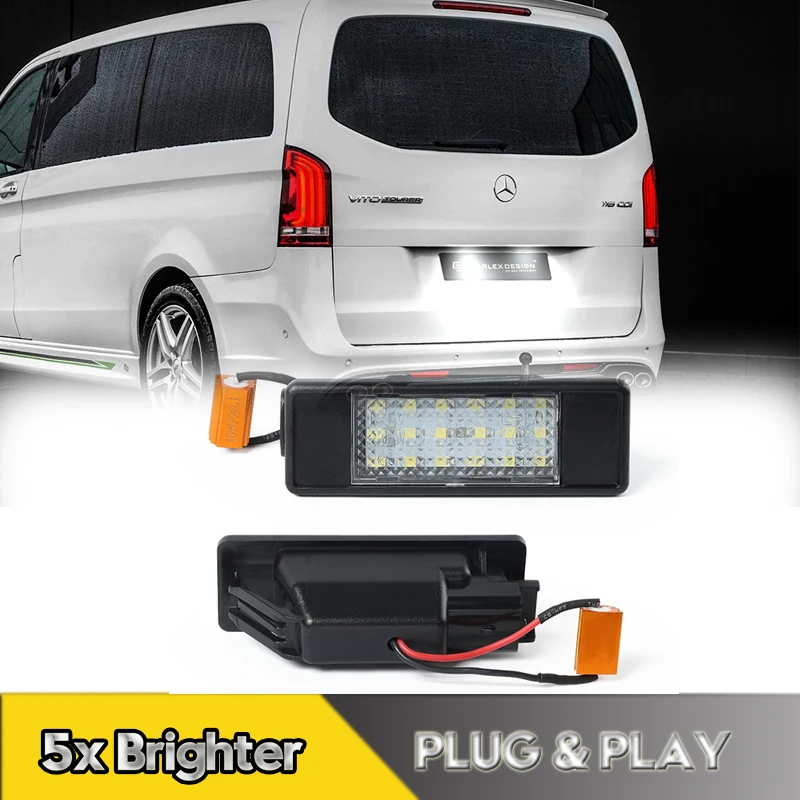 

2Pcs Canbus Car LED Number License Plate Lights Lamps For Mercedes Benz Vito Viano W639 03-14 Sprinter W906 06-18 18smd White