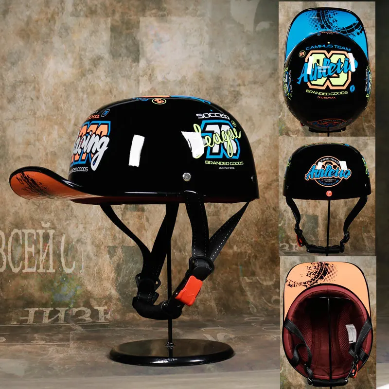 Moto Retro Motorcycle Baseball Helmet Gangster DS Baseball Cap Motorbike Cap Half Helmet Scooter Ladle Helmet Peaked Cap 201