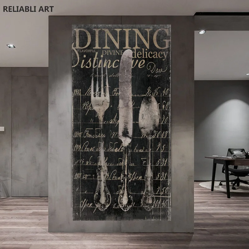 Винтажные постеры с изображением ножей и вилок на холсте настенные картины