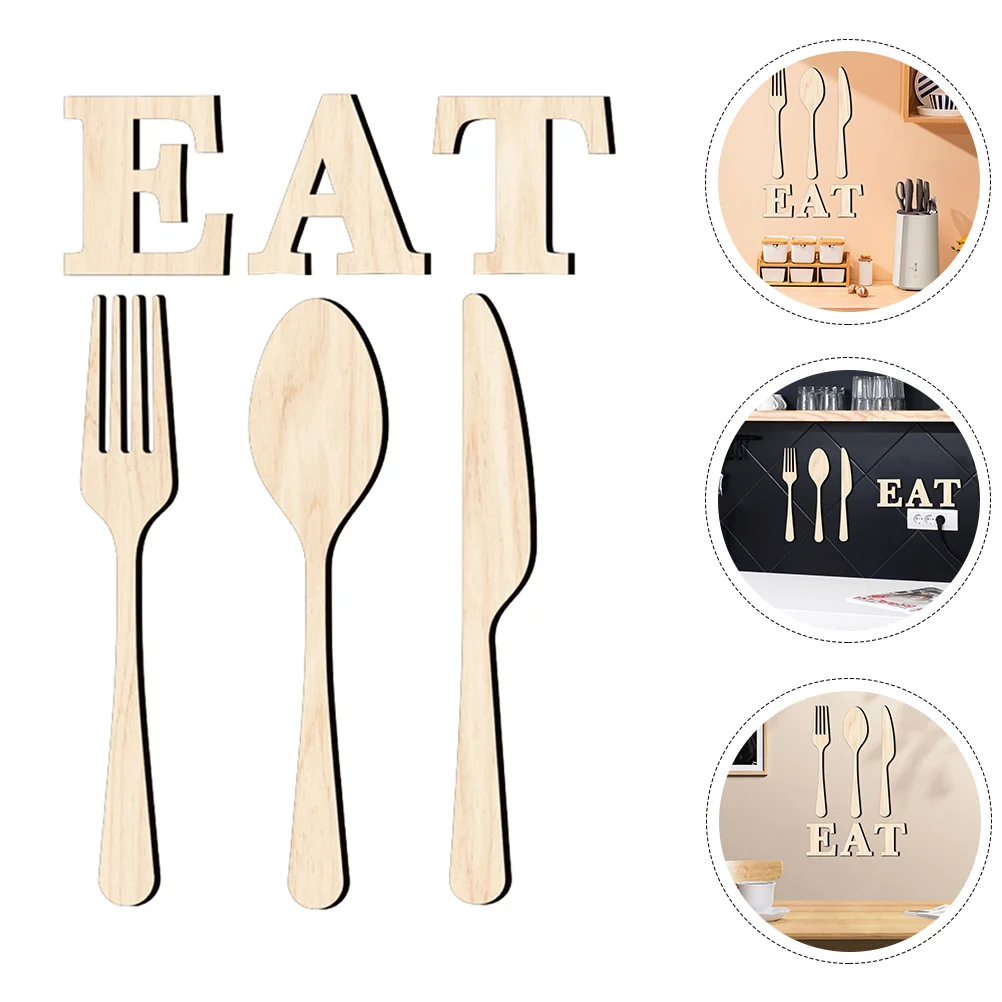 

Eat Wall Kitchen Sign Decor Wood Spoon Fork Hanging Farmhouse Letters Letter Signs Plaque Rustic Board Cutting Quote Decorations