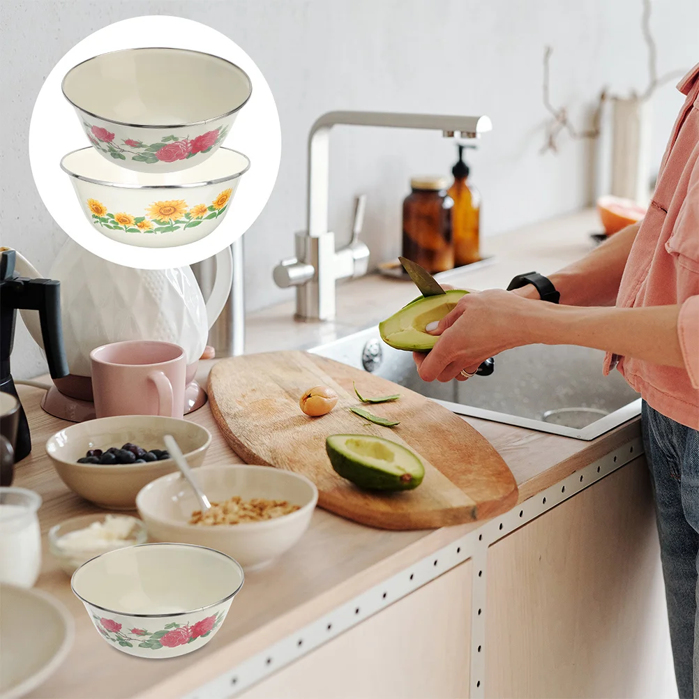 

Bowl Enamel Bowls Noodle Soup Enamelware Basin Dish Kitchen Tableware Washing Ramen Pasta Instant Oil Retro Salad Rice Sauce