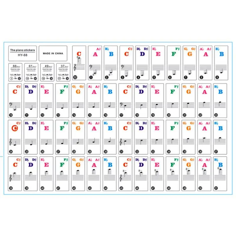 

1PC Transparent Piano Keyboard Stickers Electronic Keyboard Key Piano Stave Note Sticker Symbol for White Keys