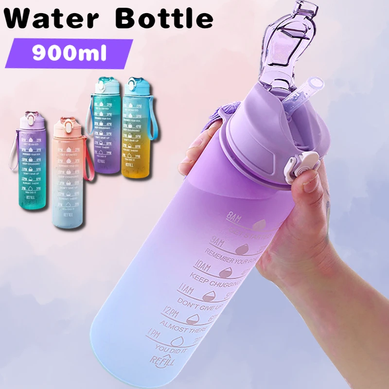 

900 мл Спортивная бутылка для воды с маркером времени, герметичная чашка, Мотивационная портативная бутылка для воды для спорта на открытом воздухе, фитнеса, без БФА