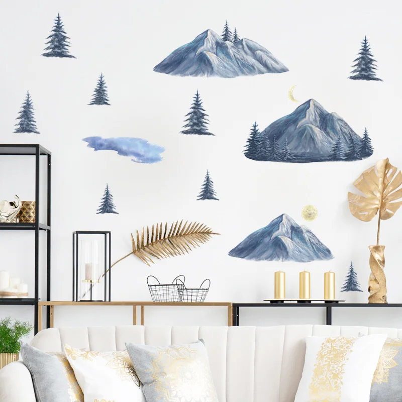 

2022 New Remote Mountain Pine And Cypress Cloud Wall Stickers Fresh Groups DIY Bedroom Wall Beautification Simple Wall Stickers