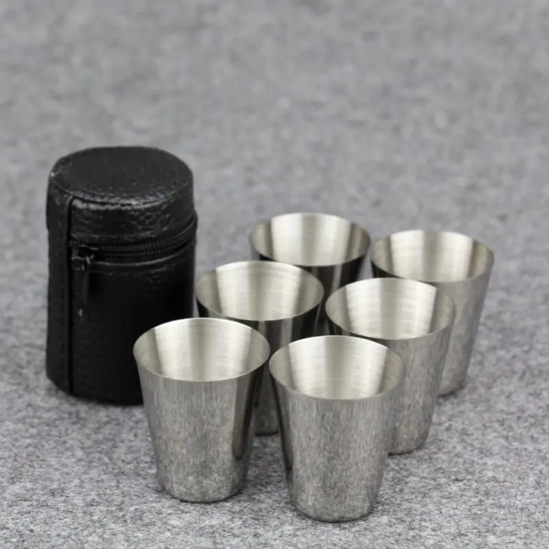 

4pcs/6pcs 30ml Outdoor Camping Tableware Travel Cups Set Picnic Supplies Stainless Steel Wine Beer Cup Whiskey Mugs With PU Case