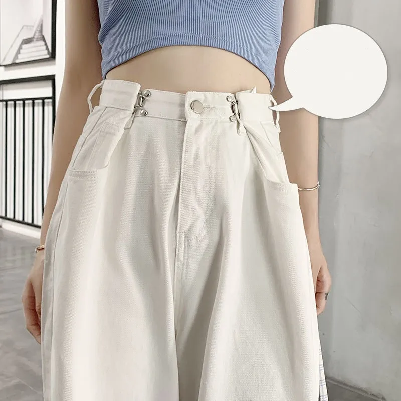 Women White Boyfriend Wide-leg High Waist Pants 2023 Loose Korean Jeans for Female Straight Mom Denim Trousers Streetwear Spring