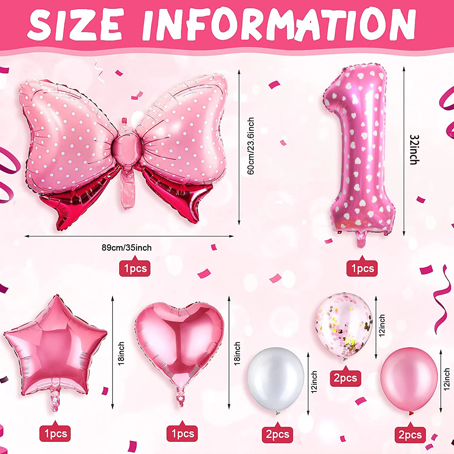 Набор розовых воздушных шаров с бантом для маленьких девочек 32-дюймовый